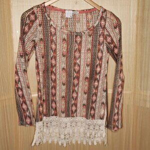 Maurices New Womens Soft Thin Open Knit Aztec Long Sleeve Tunic Sweater Small